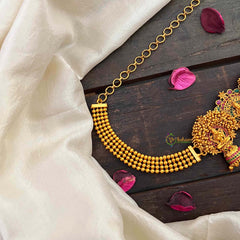 Vriksham Antique Gold-Plated Lakshmi Jhumka Style  Hipchain-Red Green-Gold Bead-G22212