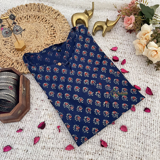 Vriksham Ink Blue Handblock Cotton Short Kurti-VS4276