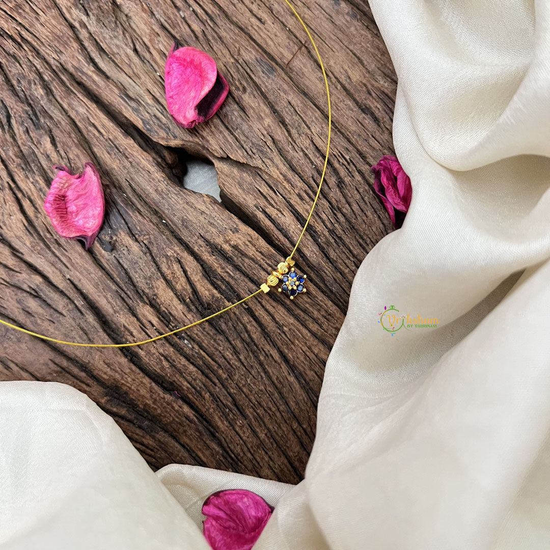 Vriksham Gold Look Alike AD Stone Floral Invisible Chain-Blue-G18335