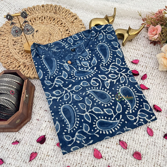 Vriksham Blue Handblock Cotton Short Kurti-VS4267