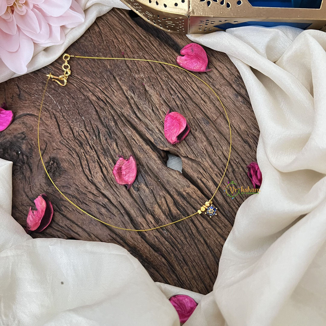 Vriksham Gold Look Alike AD Stone Floral Invisible Chain-Blue-G18335