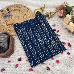 Vriksham Dark Blue Leaf Handblock Cotton Short Kurti-VS4261