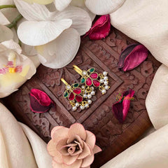 Vriksham Pushpika Style Pearl Drop Kundan Jadau Bugadi-Green Red & White-J4139