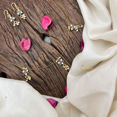 Vriksham Exquisite AD Stone Floral Invisible Chain-Red Green & White-Pearls-G18363