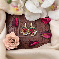 Vriksham Pushpika Style Pearl Drop Kundan Jadau Bugadi-Green Red & White-J4139