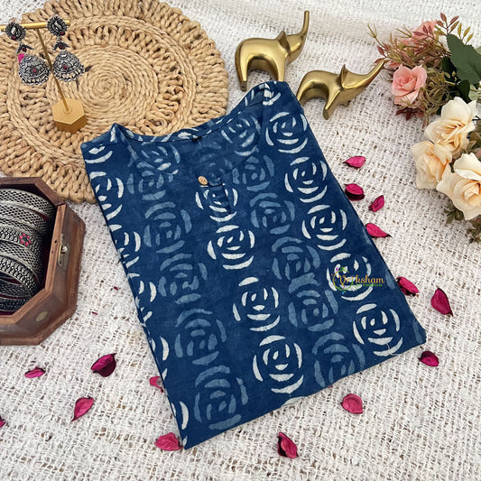 Vriksham Dark Blue Handblock Cotton Short Kurti-VS4274