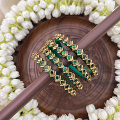 Vriksham Square Style Silk Thread Kundan Bangles-Green-G20834