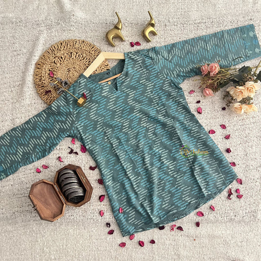 Vriksham Teal Green Handblock Cotton Short Kurti-VS4266