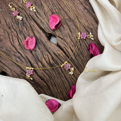 Vriksham Exquisite AD Stone Floral Invisible Chain-Red-Pearls-G18361