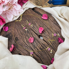 Vriksham Exquisite AD Stone Floral Invisible Chain-Red-Pearls-G18361