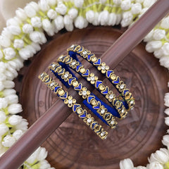 Vriksham Heart & Floral Style Silk Thread Kundan Bangles-Blue-G20837
