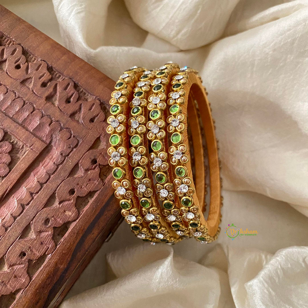 2 Line Green Stone Silk Thread Kundan Bangle -G12278