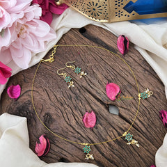 Vriksham Exquisite AD Stone Floral Invisible Chain-Green-Pearls-G18360