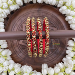 Vriksham Royal Red and Gold Ethnic Style Silk Thread Kundan Bangles-G20841