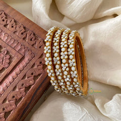 2 Line Pastel White Stone Silk Thread Kundan Bangle -G12275