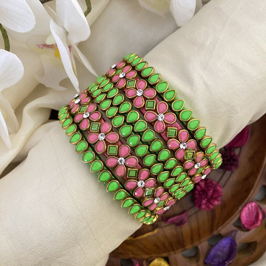 Vriksham Silk Thread Kundan Bridal Bangle-Parrot Green & Light Pink-G16232