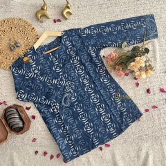 Vriksham Dark Blue Handblock Cotton Short Kurti-VS4274