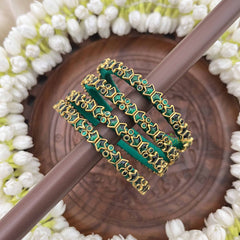 Vriksham Classic Green and Gold Style Silk Thread Kundan Bangles-G20842
