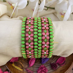 Vriksham Silk Thread Kundan Bridal Bangle-Parrot Green & Light Pink-G16232