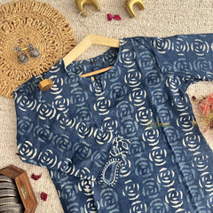 Vriksham Dark Blue Handblock Cotton Short Kurti-VS4274