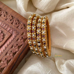 2 Line Dark Lavender Stone Silk Thread Kundan Bangle -G12272