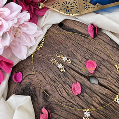 Vriksham Exquisite AD Stone Floral Invisible Chain-White-Pearls-G18362