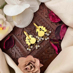 Vriksham Peacock Feather Style Pearl Drop Kundan Jadau Bugadi-Green Red & White-J4141