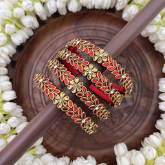 Vriksham Heritage-Inspired Red Meenakari Gold Style Silk Thread Kundan Bangles-G20843