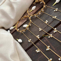 Vriksham Classic Matte Gold Five-Finger Bracelet with Delicate Pearl Chains Hath Phool-G22196