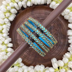 Vriksham Heart Style Silk Thread Kundan Bangles-Aqua Blue-G20840