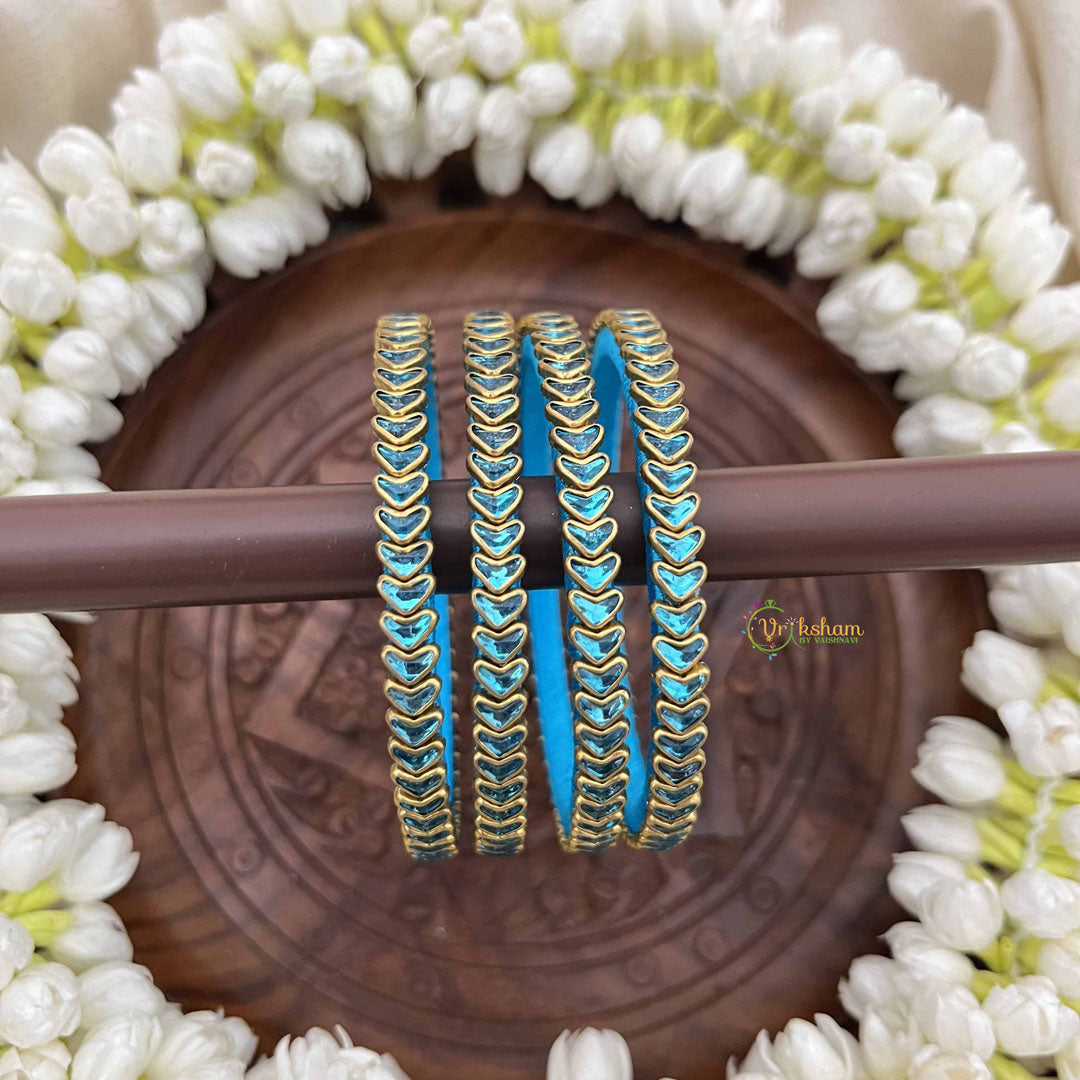 Vriksham Heart Style Silk Thread Kundan Bangles-Aqua Blue-G20840
