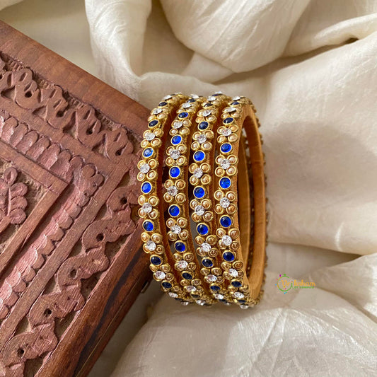 2 Line Dark Blue Stone Silk Thread Kundan Bangle -G12271