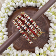 Vriksham Half Moon Red & White Meenakari Gold Style Silk Thread Kundan Bangles-G20844