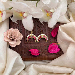 Vriksham Gold Plated half Moon Style With Pearls Detaling Kundan Jadau Bugadi-White Red-J4179