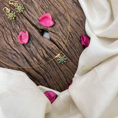 Vriksham AD Stone Floral Invisible Chain-Green-G18359