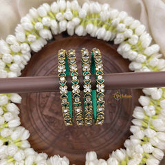 Vriksham Heart & Floral Style Silk Thread Kundan Bangles-Green-G20838