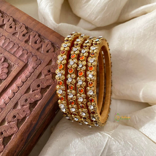 2 Line Orange Stone Silk Thread Kundan Bangle -G12269