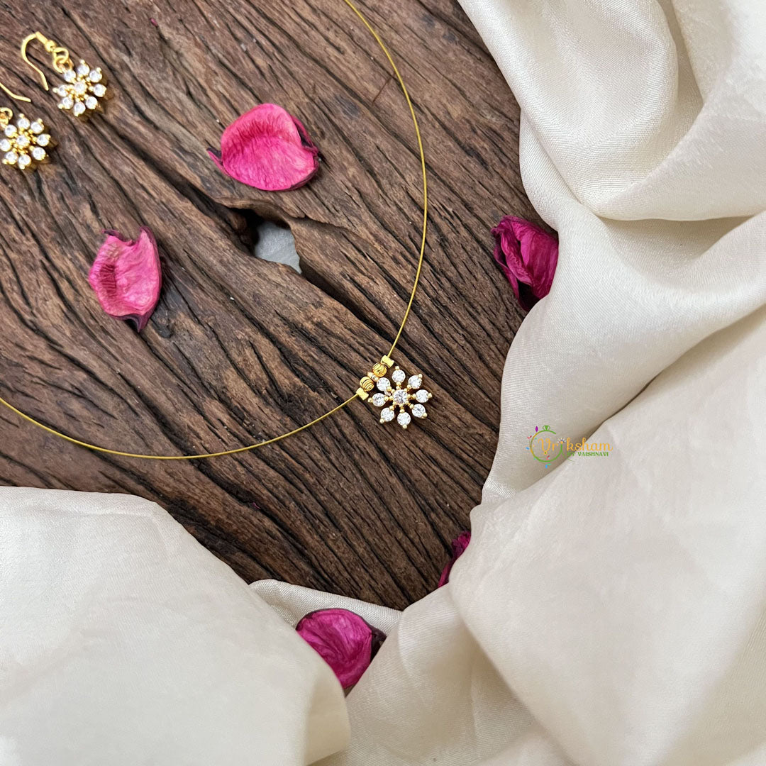 Vriksham AD Stone Floral Invisible Chain-White-G18356