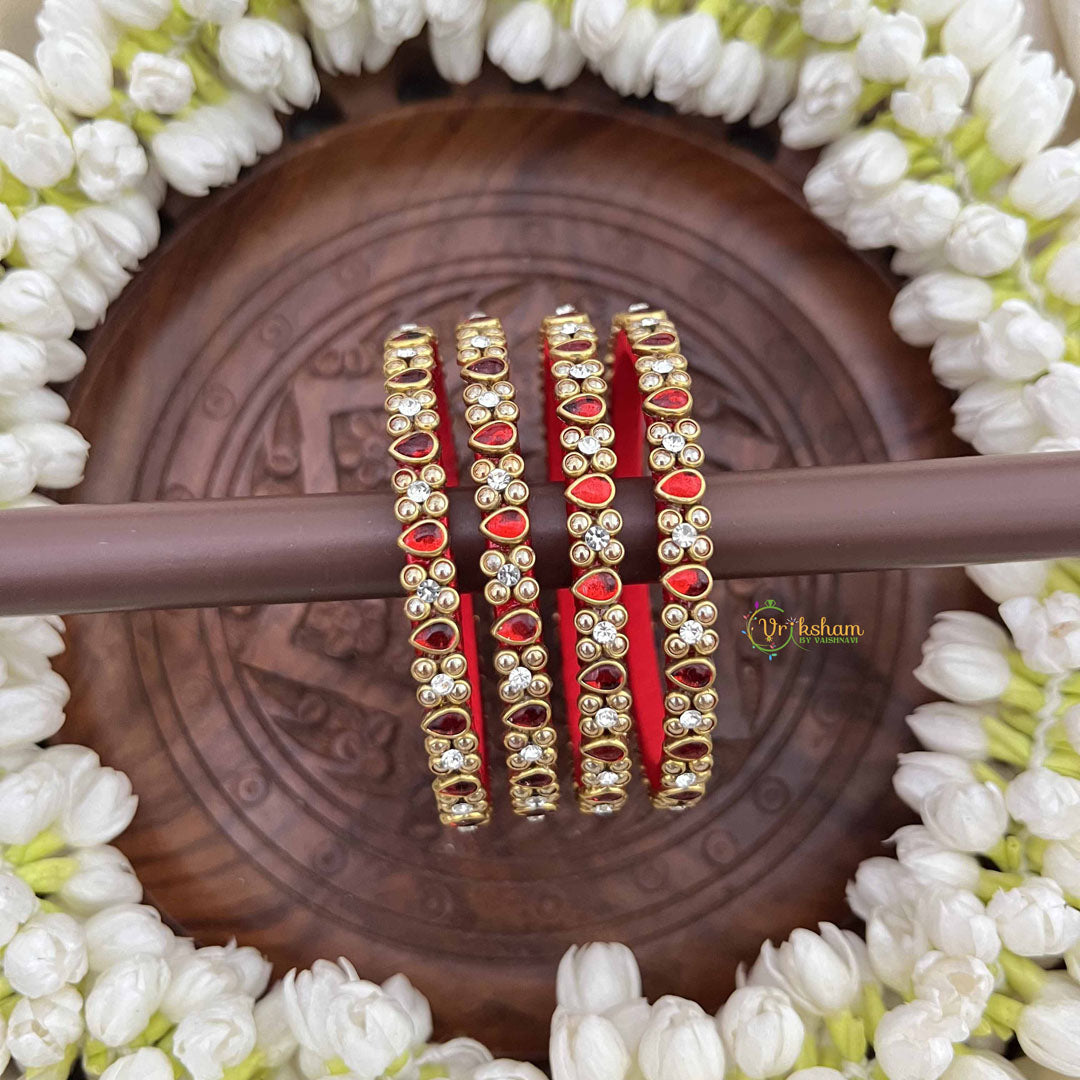 Vriksham Red Enamel Bangles With Antique Gold Finish Silk Thread Kundan Bangles-G20845