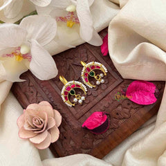 Vriksham Premium Half Moon & Pear Drop Style Kundan Jadau Bugadi-Red Green-Pearls-J4182