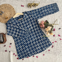 Vriksham Blue Handblock Cotton Short Kurti-VS4270