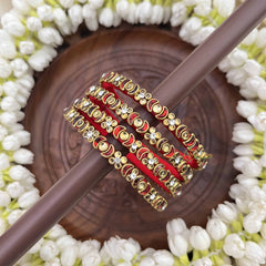 Vriksham Heart & Floral Style Silk Thread Kundan Bangles-Red-G20839