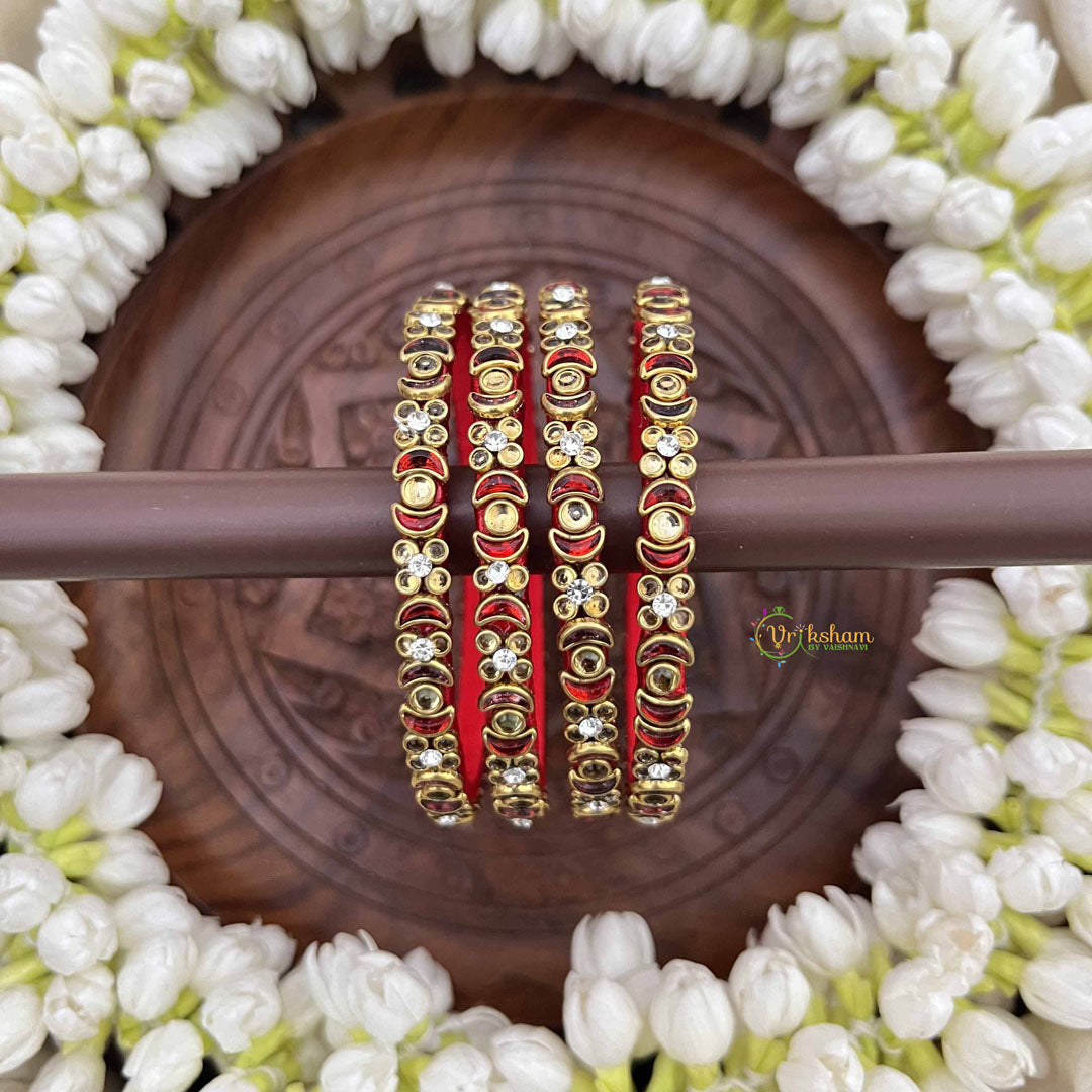 Vriksham Heart & Floral Style Silk Thread Kundan Bangles-Red-G20839