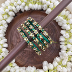 Vriksham Green Enamel Bangles With Antique Gold Finish Silk Thread Kundan Bangles-G20846