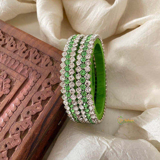3 Line Stone Silk Thread Kundan Bangle -Green White-G12310