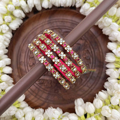 Vriksham Pink Floral & Traiange With Antique Gold Finish Silk Thread Kundan Bangles-G20847