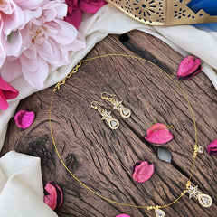 Vriksham Unique AD Stone 3 Floral & Tear Drop Invisible Chain-White-G18354