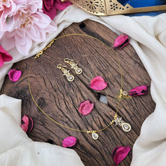 Vriksham Unique AD Stone 3 Floral & Tear Drop Invisible Chain-White-G18354