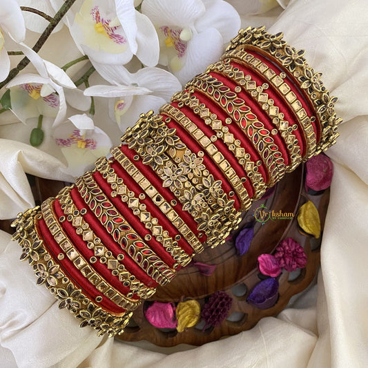 Vriksham Silk Thread Kundan Bridal Bangle Set-Red & Gold-G16241