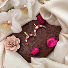 Vriksham Elegant Half Moon Style Kundan Jadau Bugadi-White Red-J4173